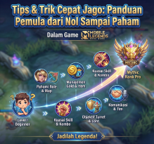 Infografis panduan tips dan trik cepat jago main Mobile Legends untuk pemula dari nol sampai rank Mythic