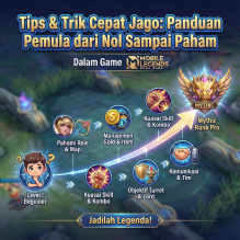 Infografis panduan tips dan trik cepat jago main Mobile Legends untuk pemula dari nol sampai rank Mythic
