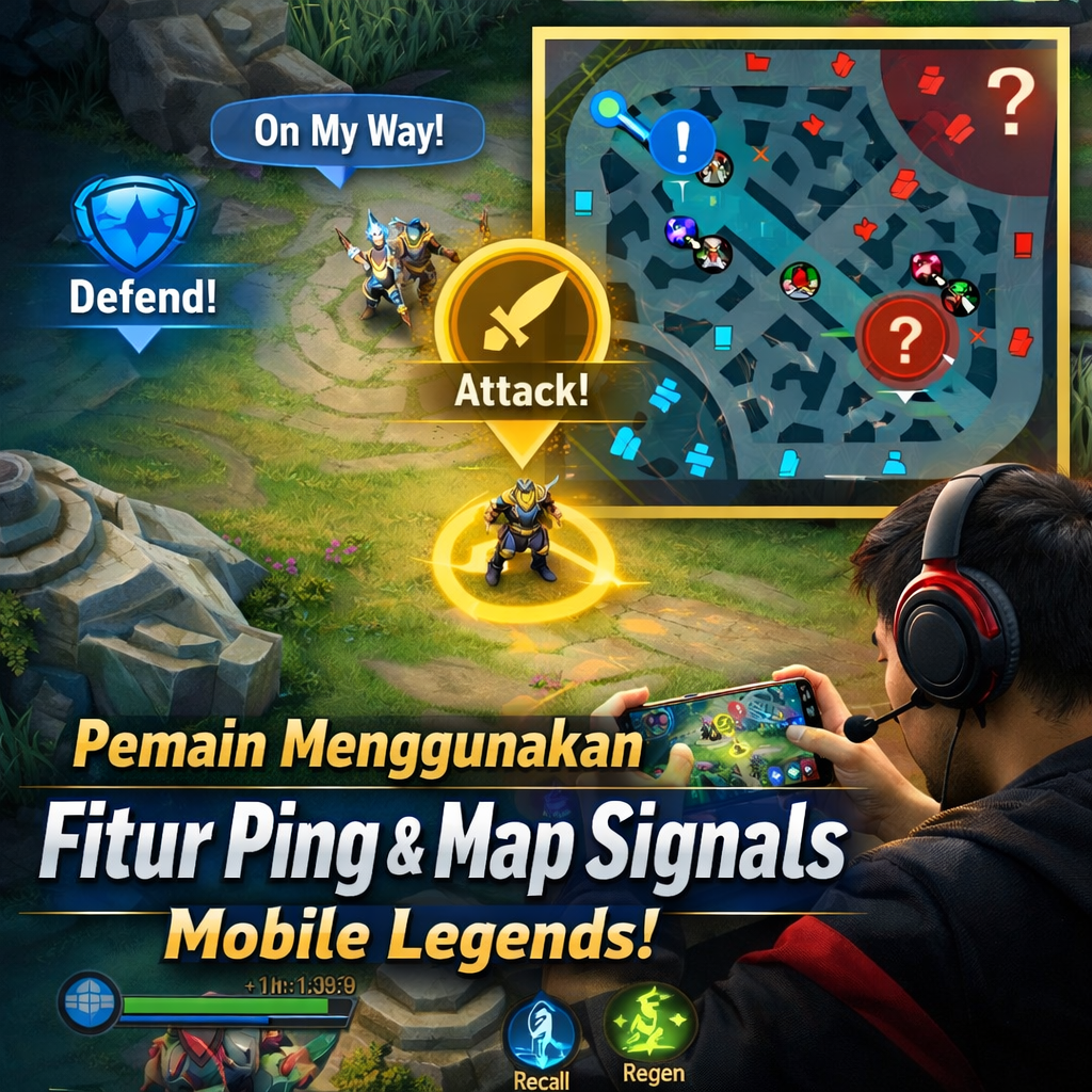 Pemain menggunakan Fitur Ping Mobile Legends dan map signals saat bermain