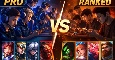 Ilustrasi perbandingan strategi Draft Pro vs Ranked Mobile Legends dan mentalitas pemain