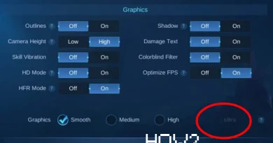 Tampilan menu settings dan pengaturan grafis ultra sebagai bagian dari analisis features Mobile Legends.