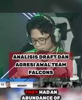 Analisis strategi rotasi dan draf agresi awal Team Falcons Mobile Legends.
