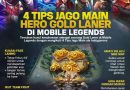 Infografis panduan MOBA berisi 4 tips jago main hero Gold Laner di Mobile Legends yang memuat taktik laning phase dan kontrol mini map.